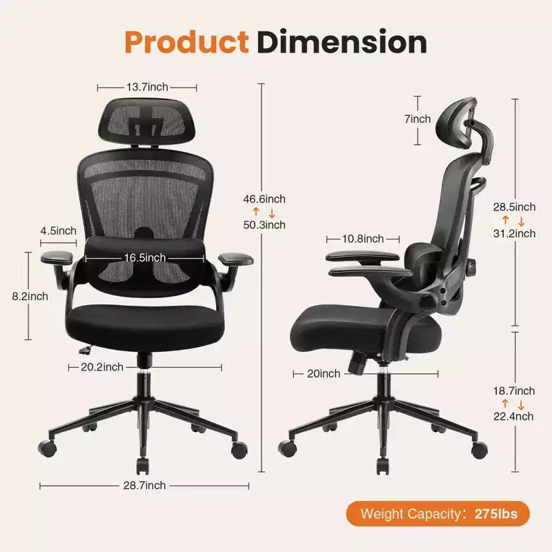 Sedia da ufficio ergonomica con schienale alto TUYOHW con supporto lombare regolabile, sedia da gaming con braccioli ribaltabili, sedia da computer in rete per casa e ufficio