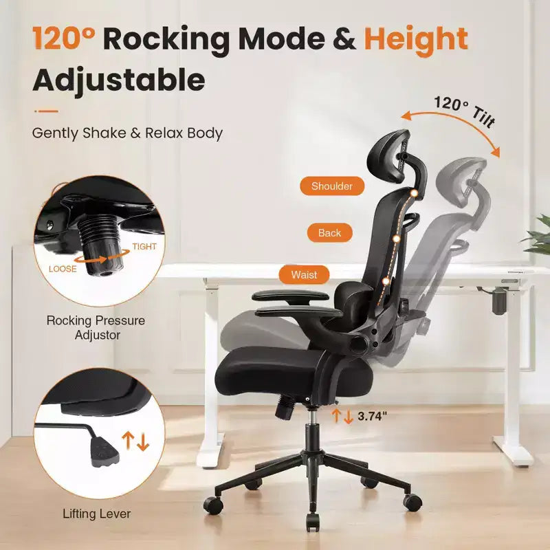 Sedia da ufficio ergonomica con schienale alto TUYOHW con supporto lombare regolabile, sedia da gaming con braccioli ribaltabili, sedia da computer in rete per casa e ufficio