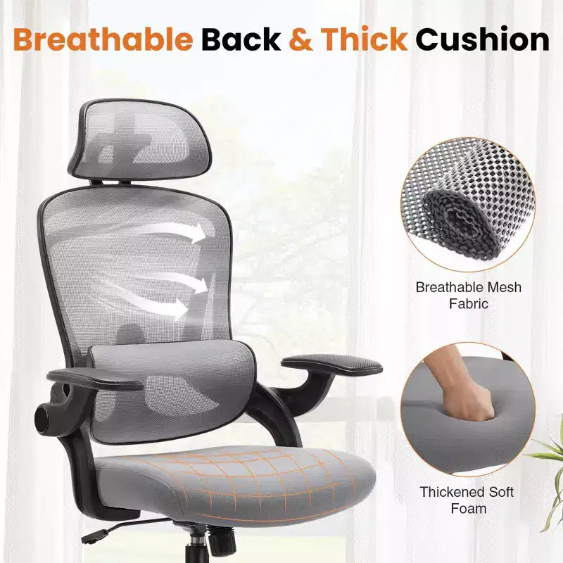 Sedia da ufficio ergonomica con schienale alto TUYOHW con supporto lombare regolabile, sedia da gaming con braccioli ribaltabili, sedia da computer in rete per casa e ufficio