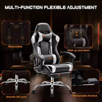 TUYOHW Ergonomic Gaming Chair with Footrest, PU Leather Recliner with Headrest and Fixed Up Armrest, Computer Chair for Study, Office
