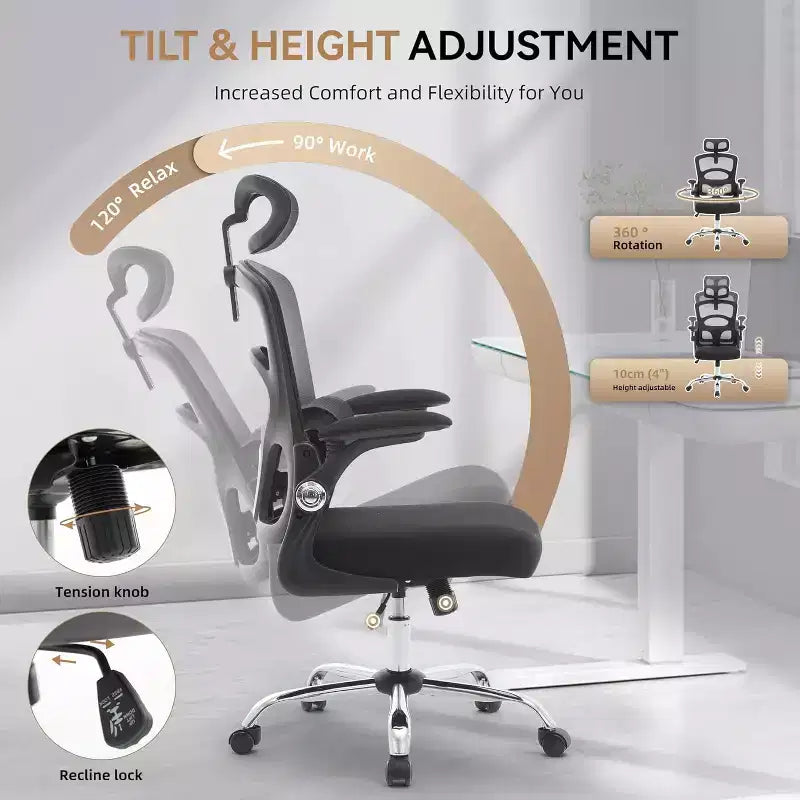 COZONY Sedia da scrivania ergonomica - Sedia da ufficio in rete con ruote, Sedia da gaming per computer con schienale alto e poggiatesta regolabile, Sedia da lavoro girevole con rotelle