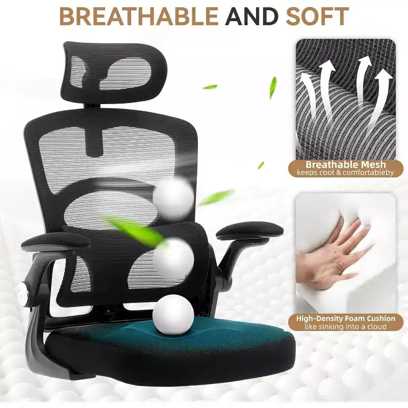 COZONY Sedia da scrivania ergonomica - Sedia da ufficio in rete con ruote, Sedia da gaming per computer con schienale alto e poggiatesta regolabile, Sedia da lavoro girevole con rotelle