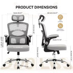 COZONY Ergonomic Desk Chair - Home Mesh Office Desk Chair with Wheels, High-Back Computer Gaming Chair with Adjustable Headrest for Home, Office, Gray