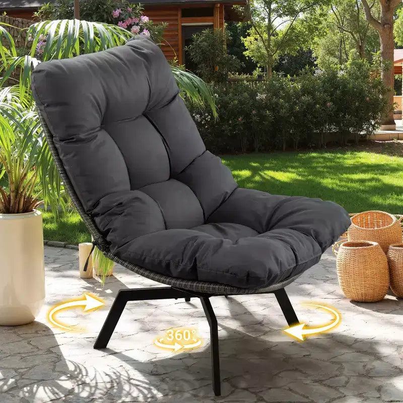 Celebalcony Outdoor Rattan Swivel Chair,with Thickened Cushion and Side Pocket,360 Rotation Patio Lounge Chairs for Living Room,Balcony