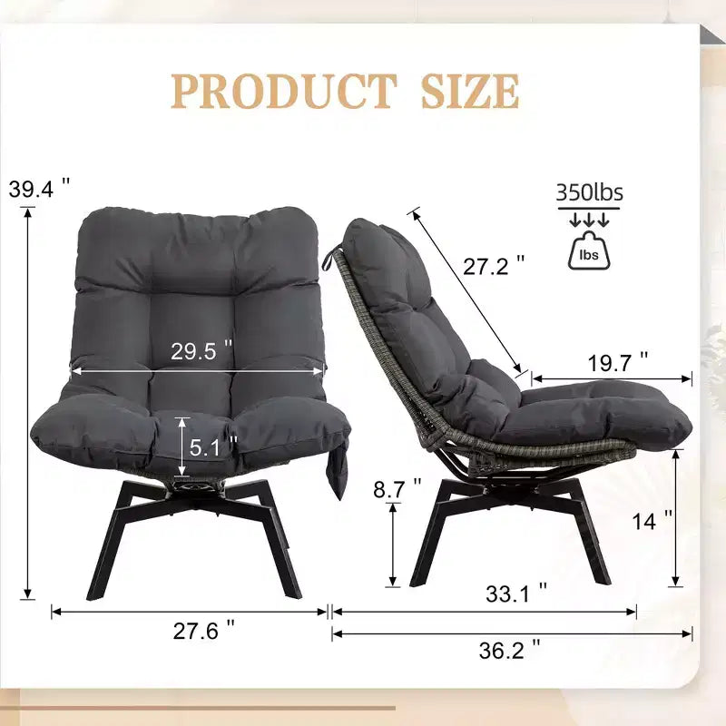 Celebalcony Outdoor Rattan Swivel Chair,with Thickened Cushion and Side Pocket,360 Rotation Patio Lounge Chairs for Living Room,Balcony