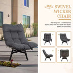 Celebalcony Outdoor Rattan Swivel Chair,with Thickened Cushion and Side Pocket,360 Rotation Patio Lounge Chairs for Living Room,Balcony