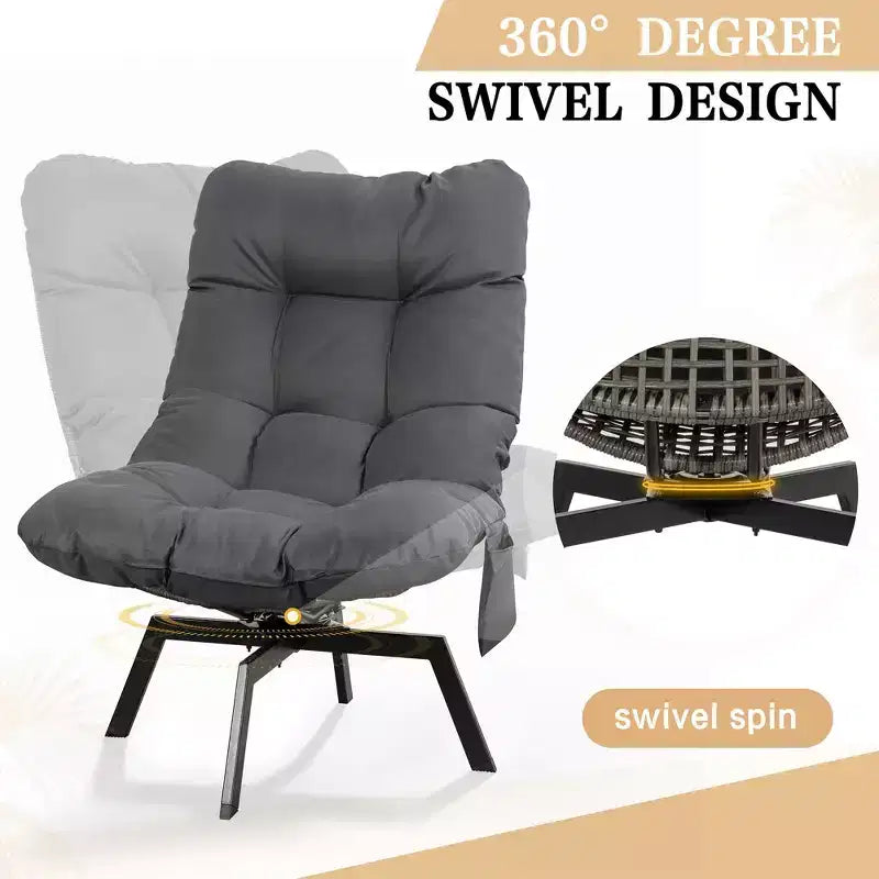 Celebalcony Outdoor Rattan Swivel Chair,with Thickened Cushion and Side Pocket,360 Rotation Patio Lounge Chairs for Living Room,Balcony