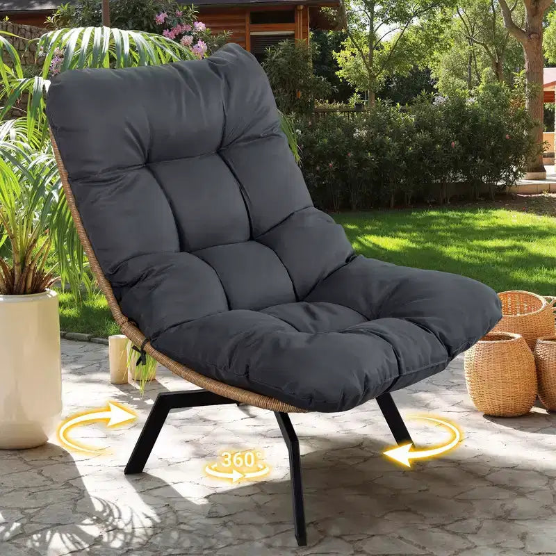 Celebalcony Outdoor Rattan Swivel Chair,with Thickened Cushion and Side Pocket,360 Rotation Patio Lounge Chairs for Living Room,Balcony