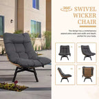 Celebalcony Outdoor Rattan Swivel Chair,with Thickened Cushion and Side Pocket,360 Rotation Patio Lounge Chairs for Living Room,Balcony