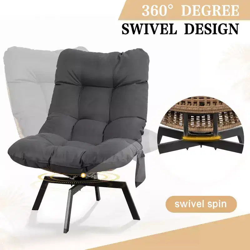 Celebalcony Outdoor Rattan Swivel Chair,with Thickened Cushion and Side Pocket,360 Rotation Patio Lounge Chairs for Living Room,Balcony