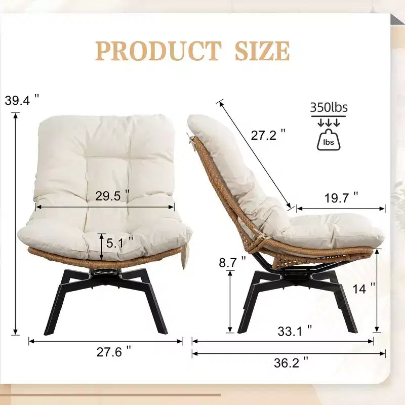 Celebalcony Outdoor Rattan Swivel Chair,with Thickened Cushion and Side Pocket,360 Rotation Patio Lounge Chairs for Living Room,Balcony
