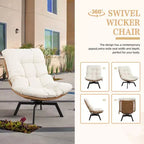 Celebalcony Outdoor Rattan Swivel Chair,with Thickened Cushion and Side Pocket,360 Rotation Patio Lounge Chairs for Living Room,Balcony