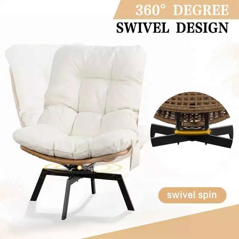 Celebalcony Outdoor Rattan Swivel Chair,with Thickened Cushion and Side Pocket,360 Rotation Patio Lounge Chairs for Living Room,Balcony