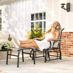 Outsunny Outdoor Glider Chair with Ottoman, 2-Piece Patio Glider Set with High Back, Wide Seat, Breathable Mesh for Porch, Garden, Backyard