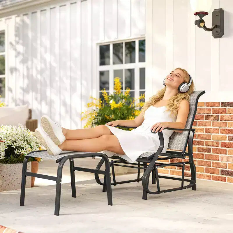 Outsunny Outdoor Glider Chair with Ottoman, 2-Piece Patio Glider Set with High Back, Wide Seat, Breathable Mesh for Porch, Garden, Backyard