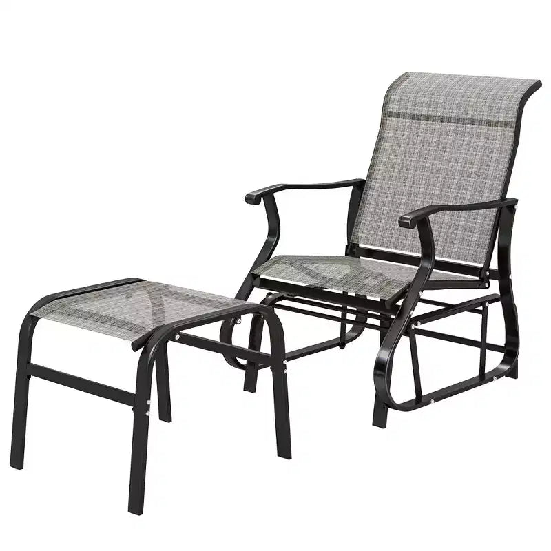 Outsunny Outdoor Glider Chair with Ottoman, 2-Piece Patio Glider Set with High Back, Wide Seat, Breathable Mesh for Porch, Garden, Backyard