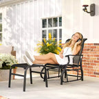 Outsunny Outdoor Glider Chair with Ottoman, 2-Piece Patio Glider Set with High Back, Wide Seat, Breathable Mesh for Porch, Garden, Backyard