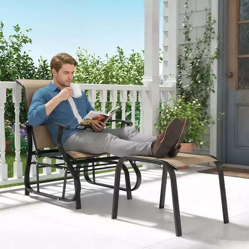 Outsunny Outdoor Glider Chair with Ottoman, 2-Piece Patio Glider Set with High Back, Wide Seat, Breathable Mesh for Porch, Garden, Backyard