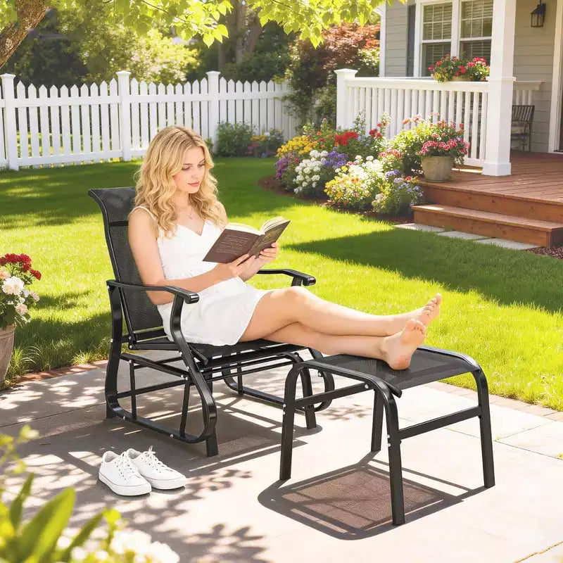 Outsunny Outdoor Glider Chair with Ottoman, 2-Piece Patio Glider Set with High Back, Wide Seat, Breathable Mesh for Porch, Garden, Backyard