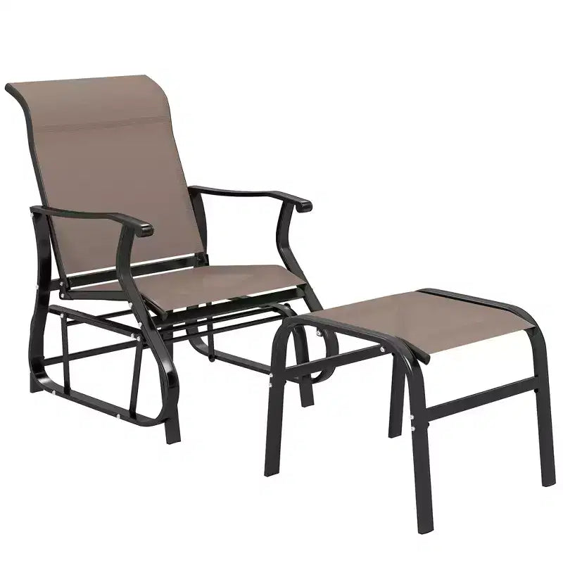 Outsunny Sedia a Dondolo da Esterno con Ottomana, Set da Giardino 2 Pezzi con Schienale Alto, Seduta Larga e Rete Traspirante per Portico, Giardino, Cortile