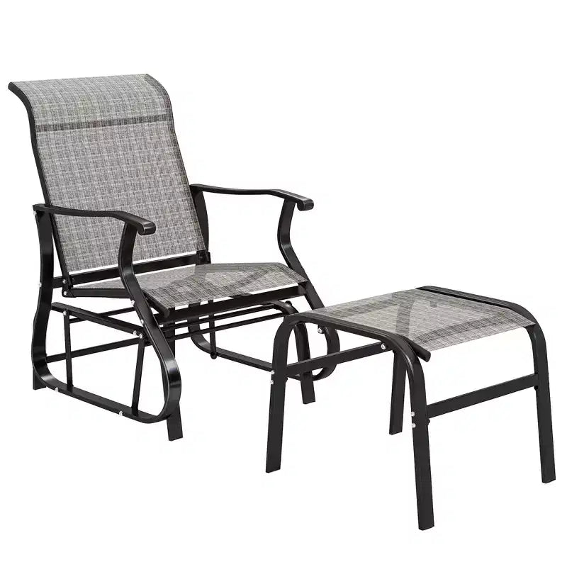 Outsunny Sedia a Dondolo da Esterno con Ottomana, Set da Giardino 2 Pezzi con Schienale Alto, Seduta Larga e Rete Traspirante per Portico, Giardino, Cortile