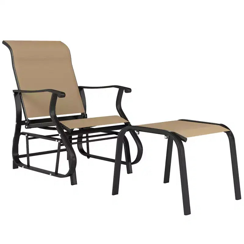 Outsunny Sedia a Dondolo da Esterno con Ottomana, Set da Giardino 2 Pezzi con Schienale Alto, Seduta Larga e Rete Traspirante per Portico, Giardino, Cortile
