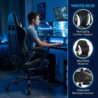 Sedia da gaming stile racing, sedia e-sports ergonomica con massaggio, pelle PU, schiuma stampata ad alta densità, comoda e sicura, bianca