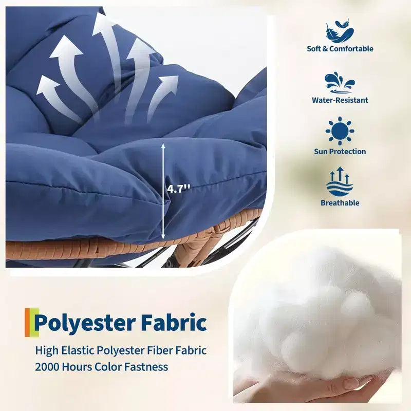 Dondolo da esterno con poggiapiedi, poltrone Papasan da patio oversize con cuscino, sedia a dondolo moderna per soggiorno, giardino, portico, balcone