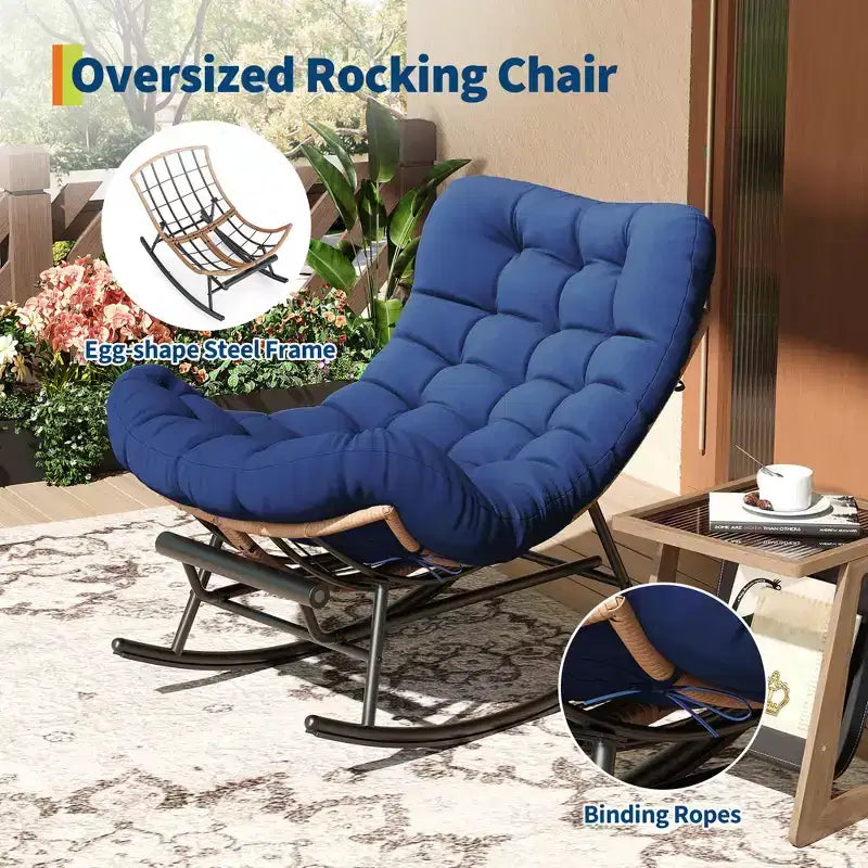 Dondolo da esterno con poggiapiedi, poltrone Papasan da patio oversize con cuscino, sedia a dondolo moderna per soggiorno, giardino, portico, balcone