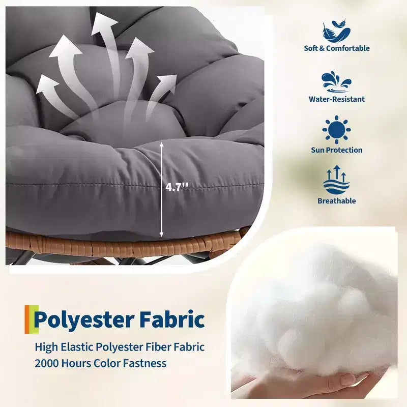 Dondolo da esterno con poggiapiedi, poltrone Papasan da patio oversize con cuscino, sedia a dondolo moderna per soggiorno, giardino, portico, balcone