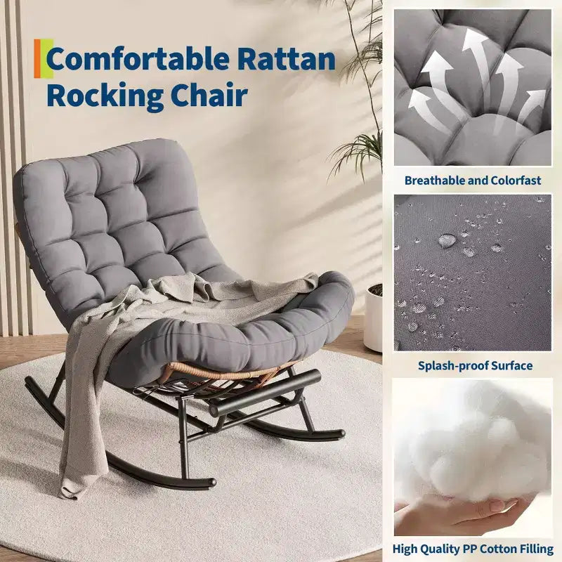 Dondolo da esterno con poggiapiedi, poltrone Papasan da patio oversize con cuscino, sedia a dondolo moderna per soggiorno, giardino, portico, balcone