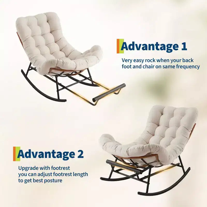 Dondolo da esterno con poggiapiedi, poltrone Papasan da patio oversize con cuscino, sedia a dondolo moderna per soggiorno, giardino, portico, balcone
