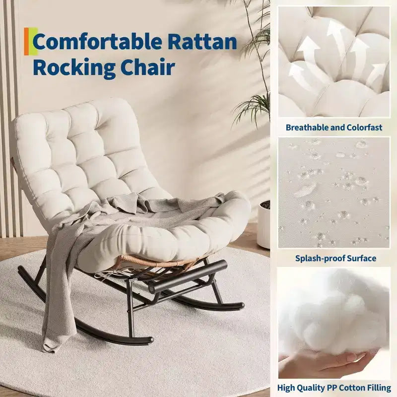 Dondolo da esterno con poggiapiedi, poltrone Papasan da patio oversize con cuscino, sedia a dondolo moderna per soggiorno, giardino, portico, balcone