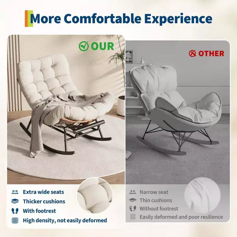 Dondolo da esterno con poggiapiedi, poltrone Papasan da patio oversize con cuscino, sedia a dondolo moderna per soggiorno, giardino, portico, balcone