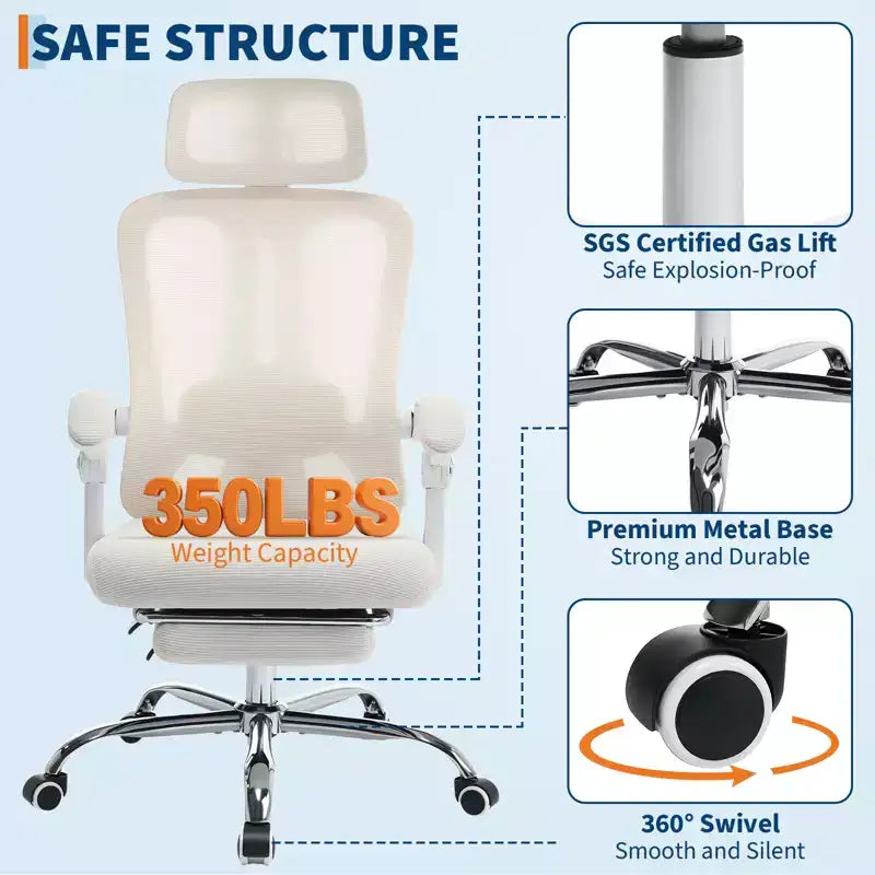 Sedia reclinabile ergonomica Acekool con poggiapiedi, supporto lombare e poggiatesta regolabili, per casa, ufficio, sala giochi