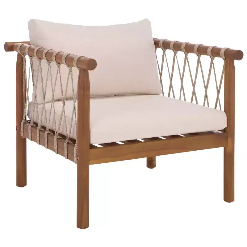 Sabrina Side Chair Indoor/Outdoor (Set of 2) - PAT6809 - Teak Brown/Cream - Safavieh