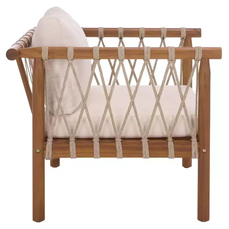 Sabrina Side Chair Indoor/Outdoor (Set of 2) - PAT6809 - Teak Brown/Cream - Safavieh