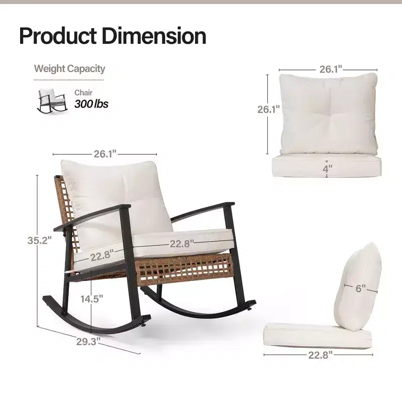 LAUSAINT HOME Sedia a Dondolo da Esterno in Vimini con Cuscino Spesso, Poltrona Moderna e Accogliente, 2 pezzi/1 pezzo