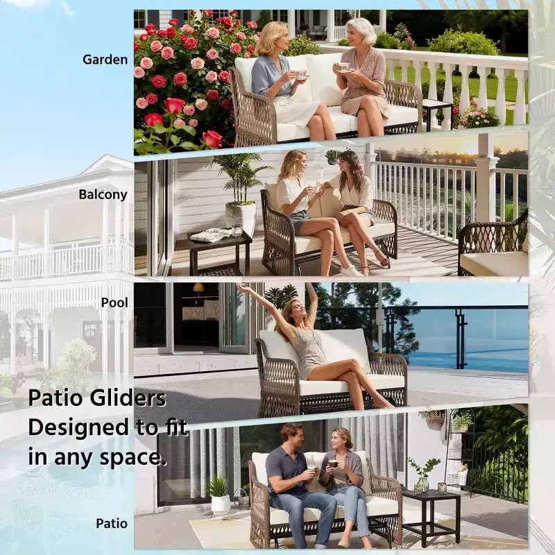 LAUSAINT HOME 2 Person Outdoor Ratten Patio Swing Glider Rattan Rocking Chair with Cushion