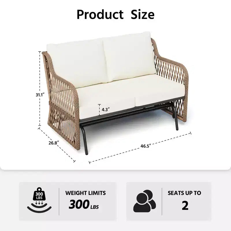 LAUSAINT HOME 2 Person Outdoor Ratten Patio Swing Glider Rattan Rocking Chair with Cushion