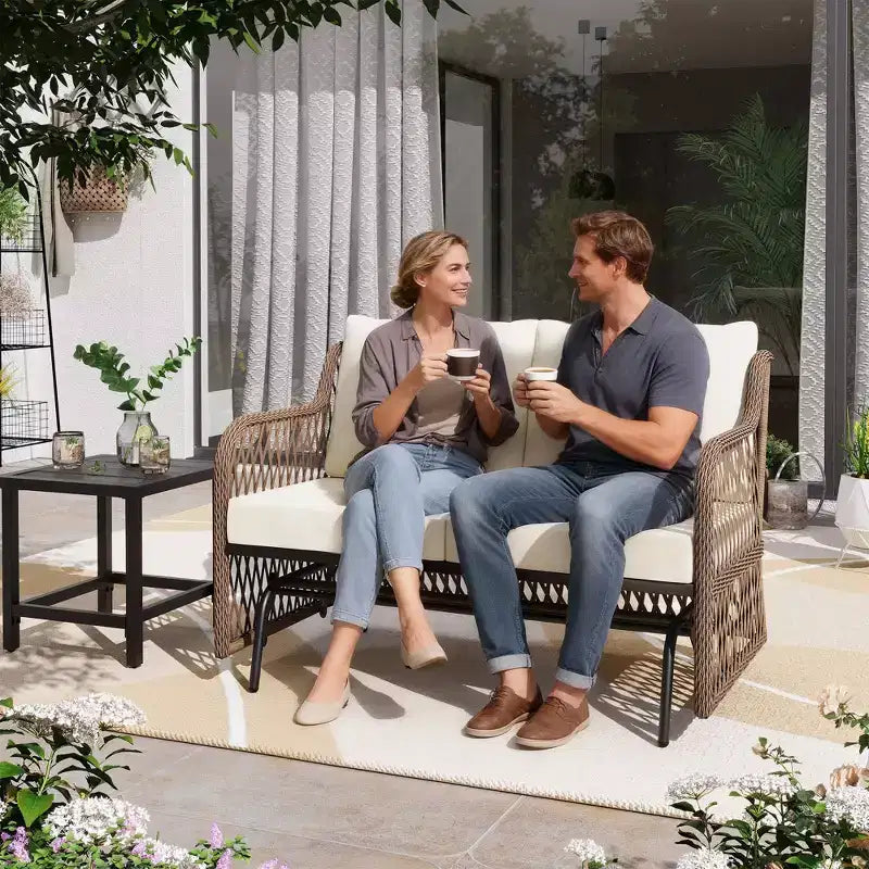 LAUSAINT HOME 2 Person Outdoor Ratten Patio Swing Glider Rattan Rocking Chair with Cushion