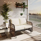 LAUSAINT HOME 2 Person Outdoor Ratten Patio Swing Glider Rattan Rocking Chair with Cushion