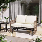 LAUSAINT HOME 2 Person Outdoor Ratten Patio Swing Glider Rattan Rocking Chair with Cushion