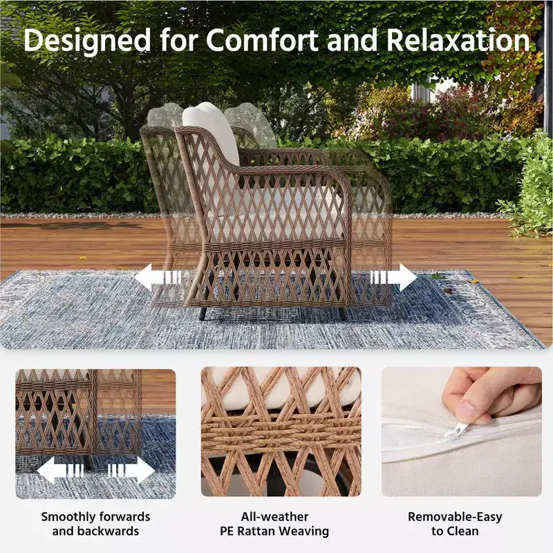 LAUSAINT HOME 2 Person Outdoor Ratten Patio Swing Glider Rattan Rocking Chair with Cushion