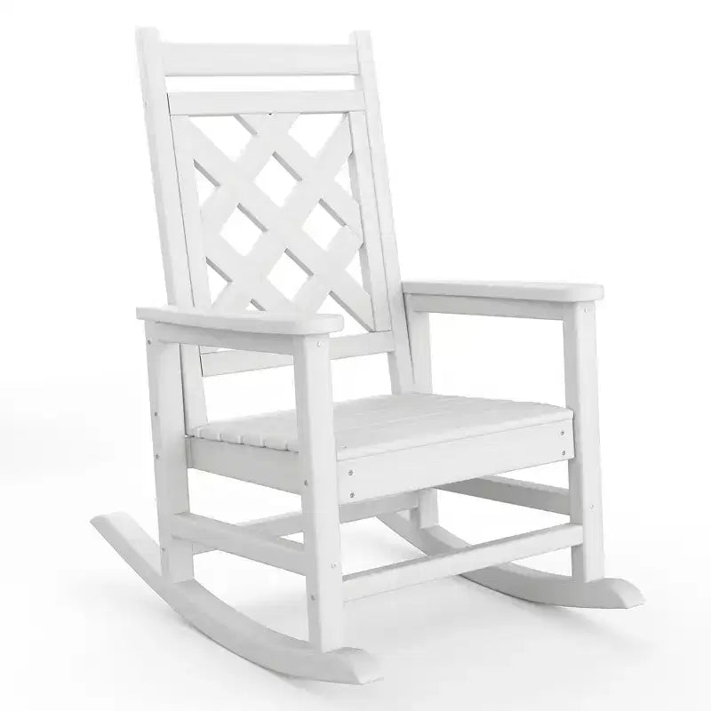 COZONY Outdoor Rocking Chair, HDPE Weather Resistant Patio Rocker with Wood Texture & 380 LBS Support for Backyard Balcony Garden