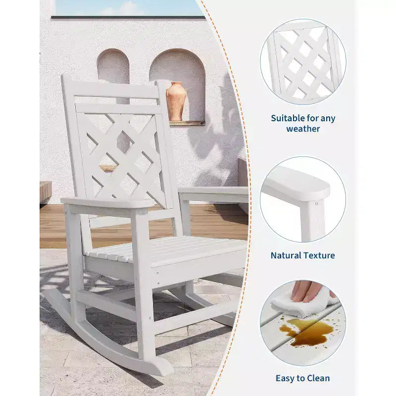 COZONY Sedia a Dondolo da Esterno, Dondolo da Giardino Resistente alle Intemperie in HDPE con Texture effetto Legno e Supporto da 172 kg per Giardino, Balcone, Terrazzo