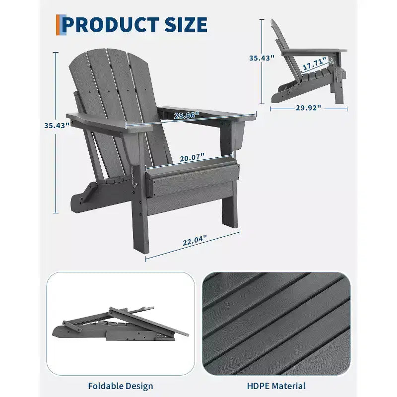 COZONY Set di 2 sedie Adirondack pieghevoli, sedia da esterno in HDPE effetto legno per patio con portabicchieri, resistente a tutte le intemperie