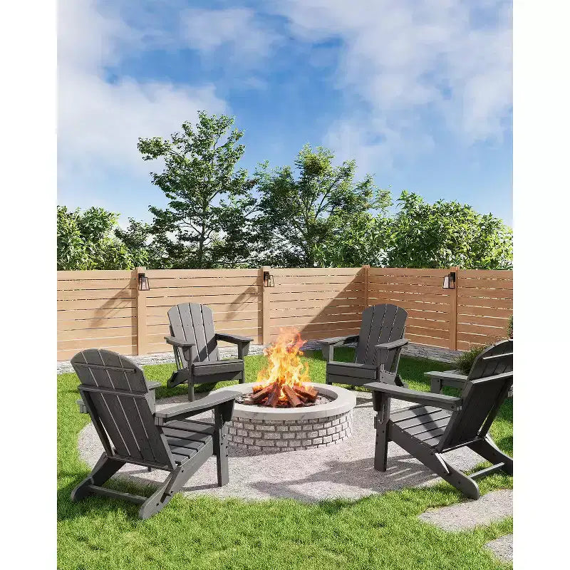COZONY Set di 2 sedie Adirondack pieghevoli, sedia da esterno in HDPE effetto legno per patio con portabicchieri, resistente a tutte le intemperie