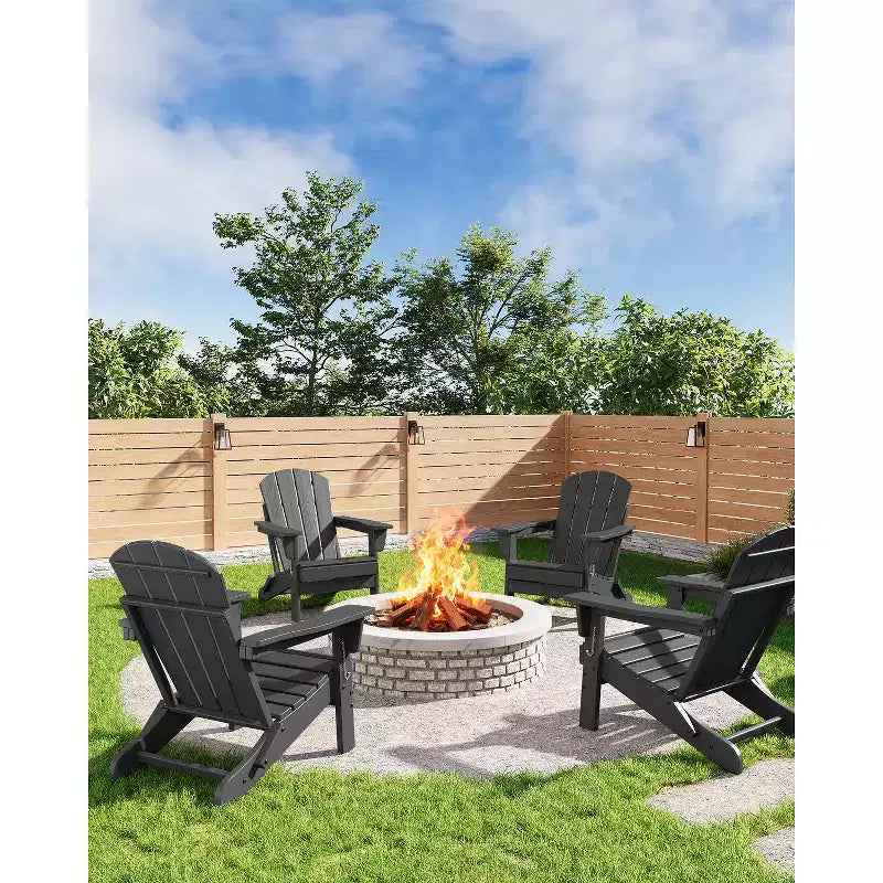 COZONY Set di 2 sedie Adirondack pieghevoli, sedia da esterno in HDPE effetto legno per patio con portabicchieri, resistente a tutte le intemperie