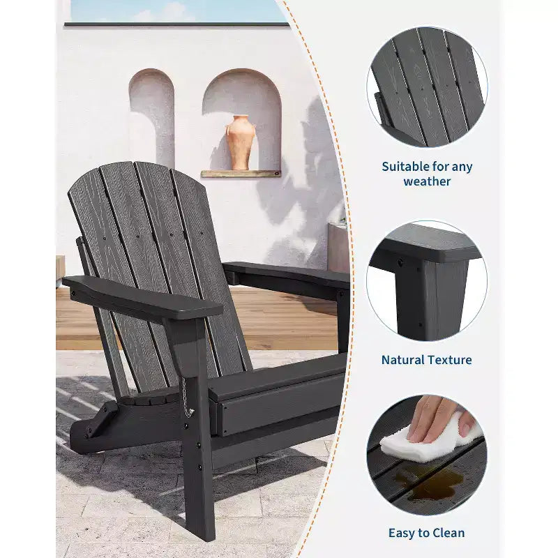 COZONY Set di 2 sedie Adirondack pieghevoli, sedia da esterno in HDPE effetto legno per patio con portabicchieri, resistente a tutte le intemperie